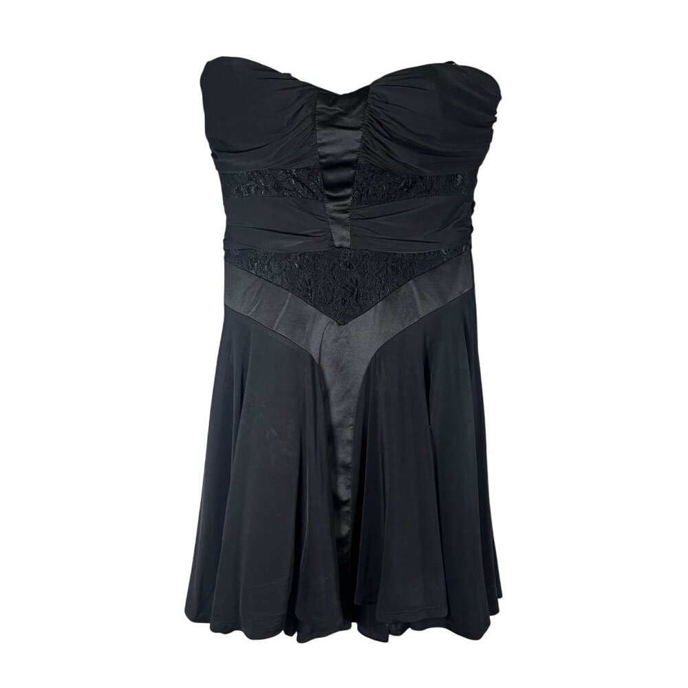 Y2K Sheer Lace Floral Sweetheart Mini Dress L‎ Black Grunge Skater Warrior 2000s